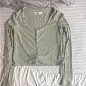Hollister Green Ribbed Crop Blouse